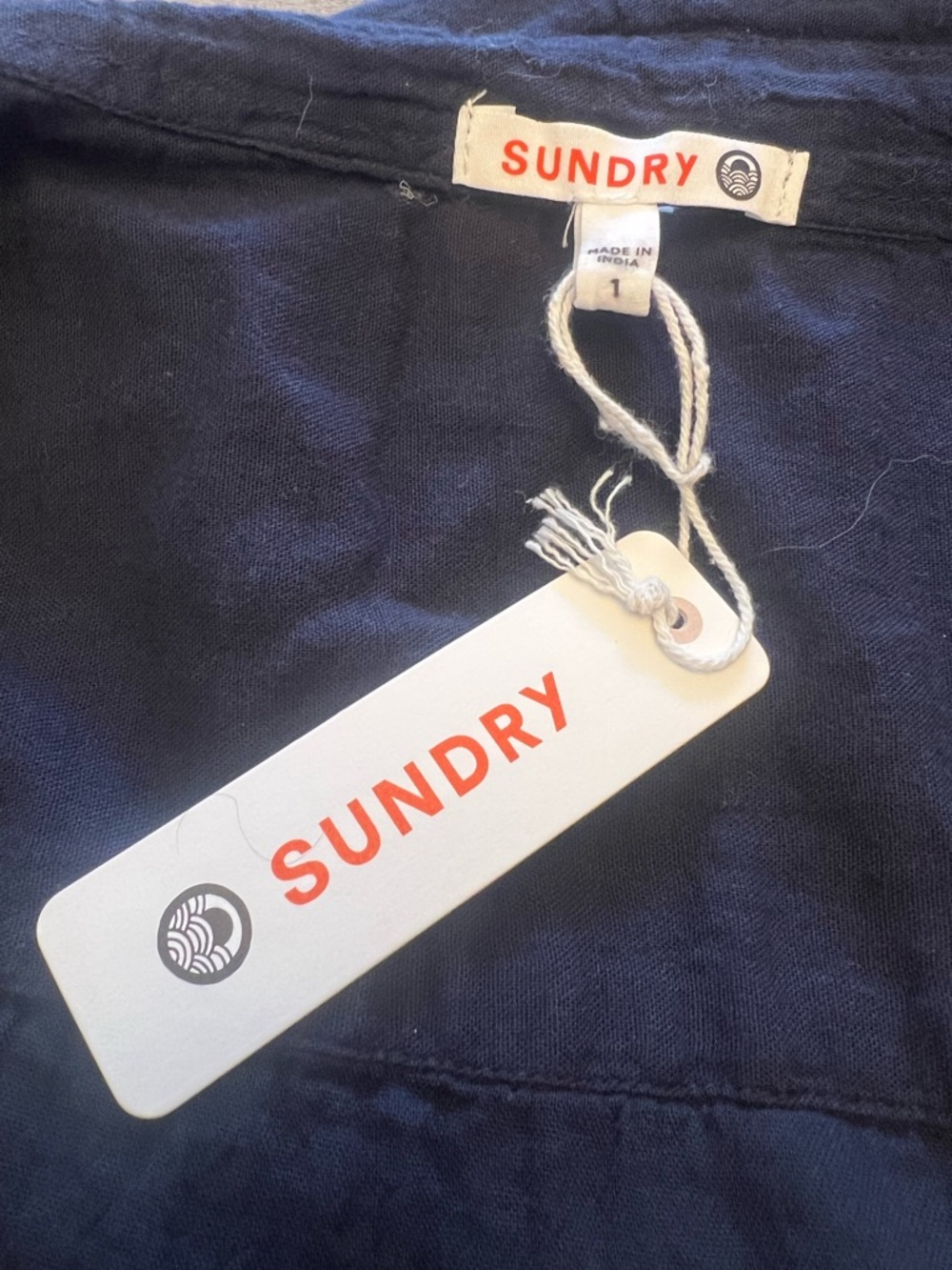 Sundry Navy  Lightweight Button-Up Shirt With Embroidered Destinations - Picture 4 of 7